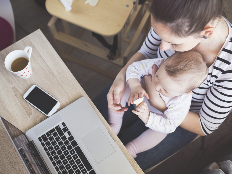 woman laptop baby girl